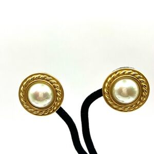 Carolee Gold-Tone Earrings with Pearl Accent Clip on Vintage